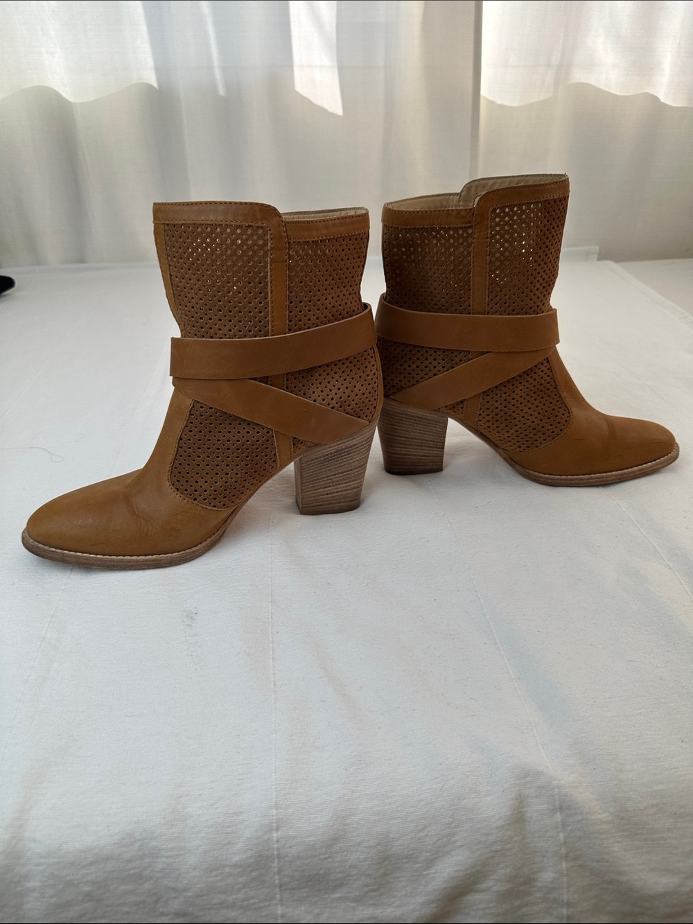 Aquatalia Cognac Perforated Leather Ankle Booties - Picture 6 of 7